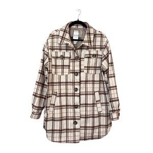 Vine & Valley Shacket Women Brown Plaid Boho Cabin Oversized Wool Blend SIZE L